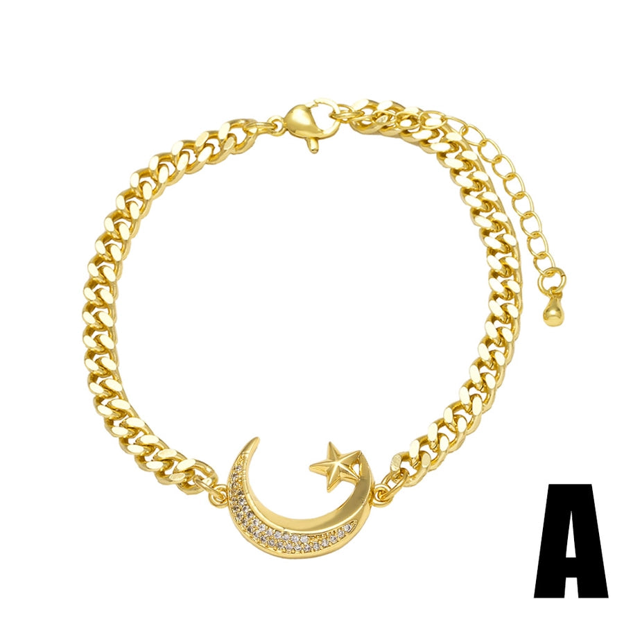 Copper 18K Gold Plated Inlay Star Moon Zircon Bracelets