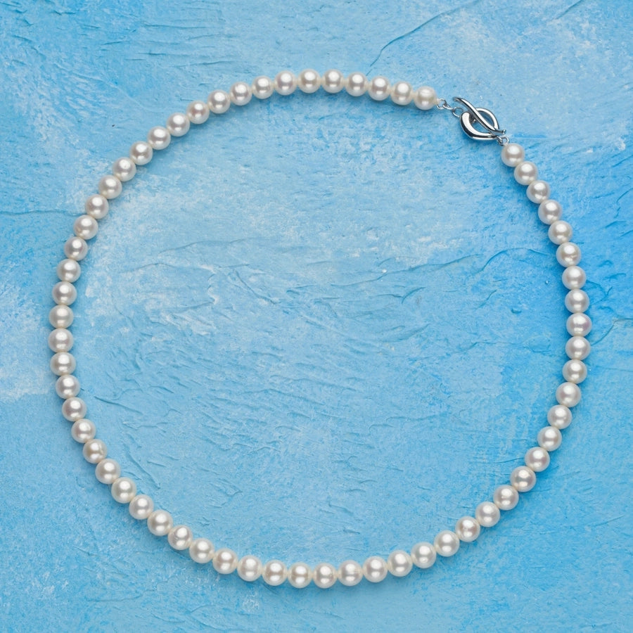925 Sterling Silver Beaded Chain Beaded Metal Button Round Freshwater Pearl Necklace