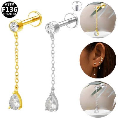 1 Piece Lip Rings Luxurious Classic Style Shiny Round Water Droplets Pure Titanium Titanium Alloy Zircon 14K Gold Plated White Gold Plated Lip Rings Ear Cartilage Rings & Studs