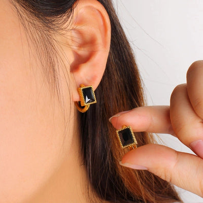 1 Pair Simple Style Rectangle Inlay 304 Stainless Steel 316 Stainless Steel  Rhinestones 18K Gold Plated Hoop Earrings