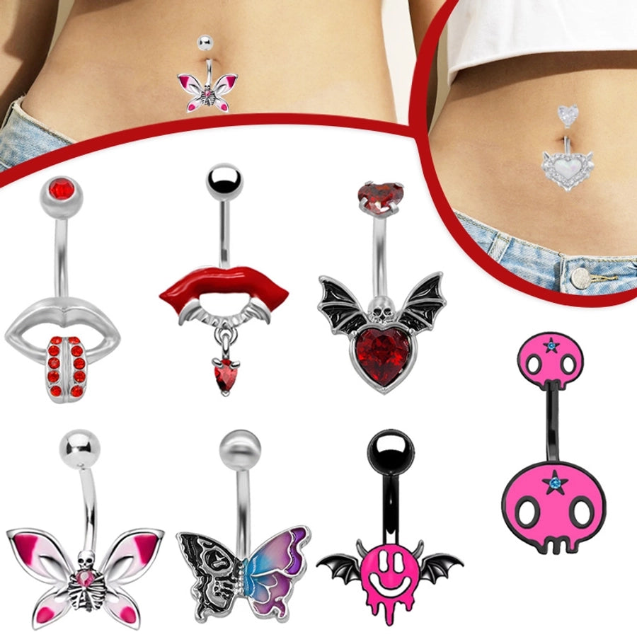 1 Piece Lip Rings Sexy Classic Style Heart Shape Smile Face Butterfly Pure Titanium Titanium Alloy Epoxy Plating Acrylic Rhinestones Glass White Gold Plated Belly Rings