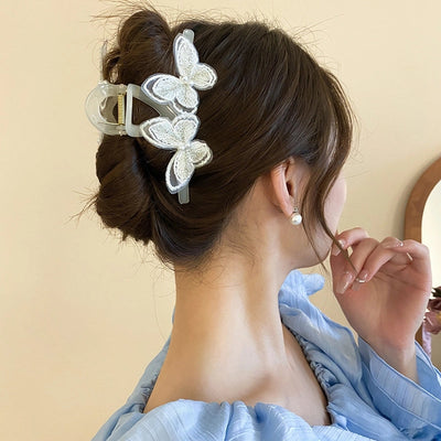 Women's Sweet Simple Style Butterfly Arylic Inlay Imitation Pearl Cloth Hair Clip