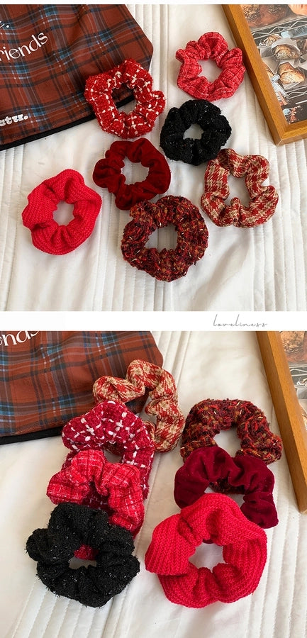 Women's Casual Plaid Solid Color Cloth Fabric Flannel Hair Tie