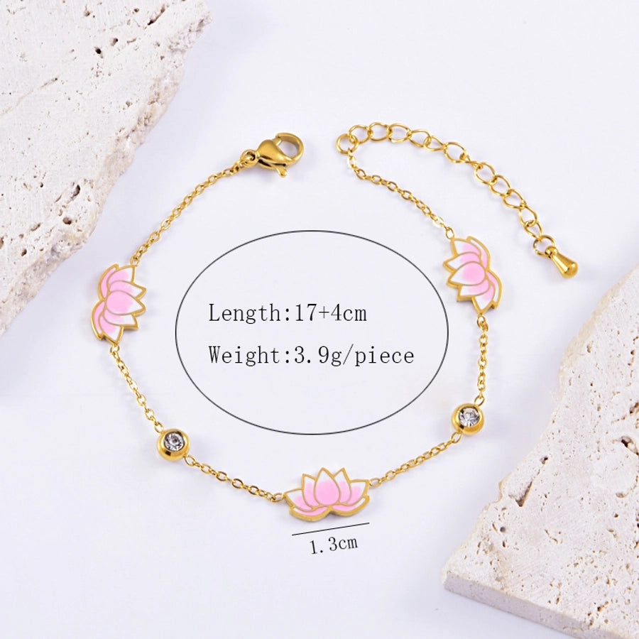 Jewelry Sweet Flower Titanium Steel Gold Plated Epoxy Plating Bracelets Jewelry Set