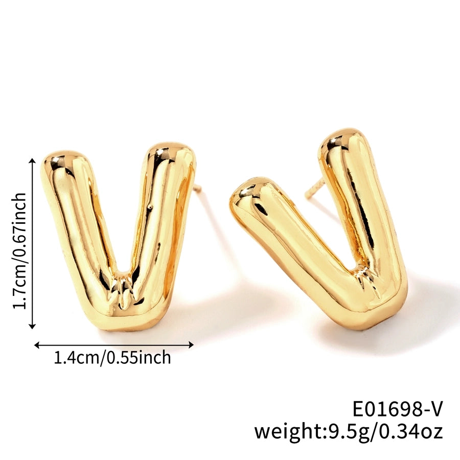 1 Pair Sweet Simple Style Shiny Letter Plating Copper K Gold Plated Ear Studs