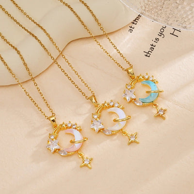 Jewelry Glam Lady Sexy Moon 304 Stainless Steel Copper Pendant Necklace