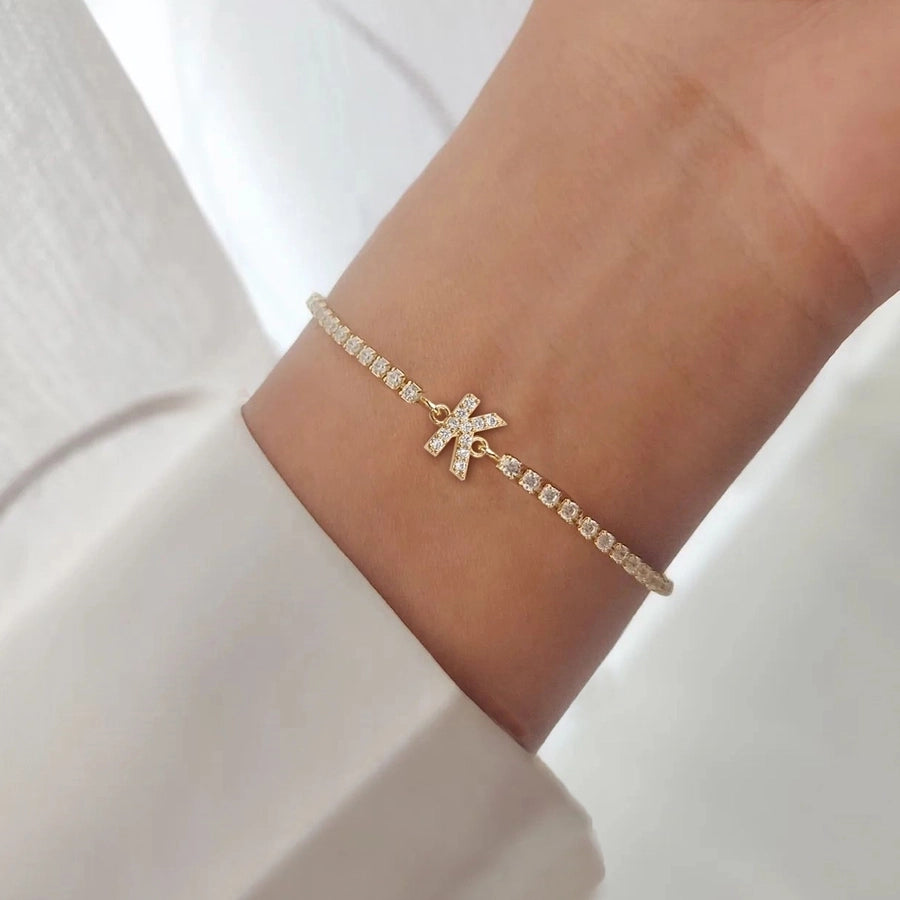 Copper Inlay Letter Zircon Bracelets