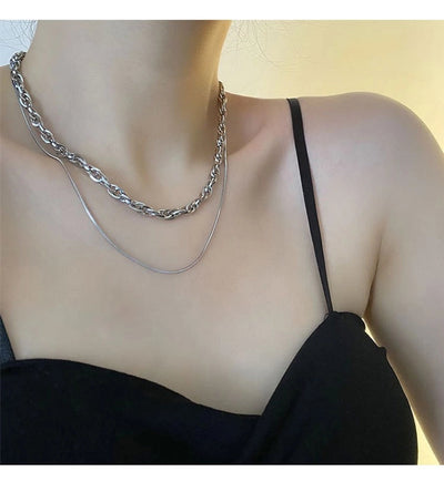 Jewelry Hip-Hop Simple Style Asymmetrical Titanium Steel Titanium Steel Silver Plated Asymmetrical Necklace