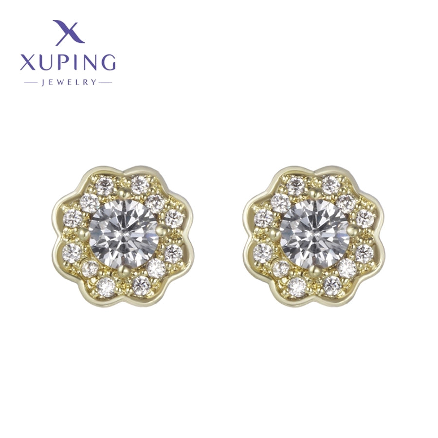 1 Pair XUPING Sweet Simple Style Flower Plating Copper Artificial Gemstones 18K Gold Plated Ear Studs