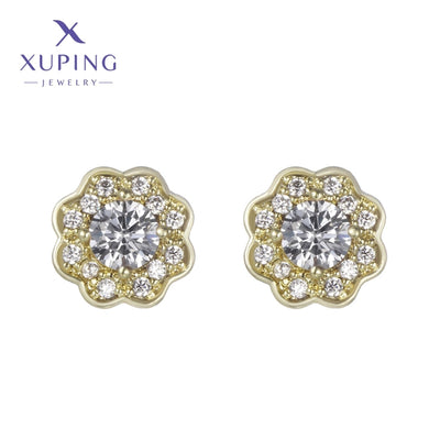1 Pair XUPING Sweet Simple Style Flower Plating Copper Artificial Gemstones 18K Gold Plated Ear Studs