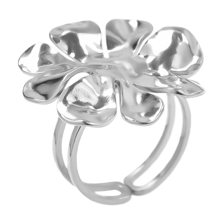 Jewelry Cute Geometric Flower 304 Stainless Steel 18K Gold Plated Irregular Polishing Adjustable Ring