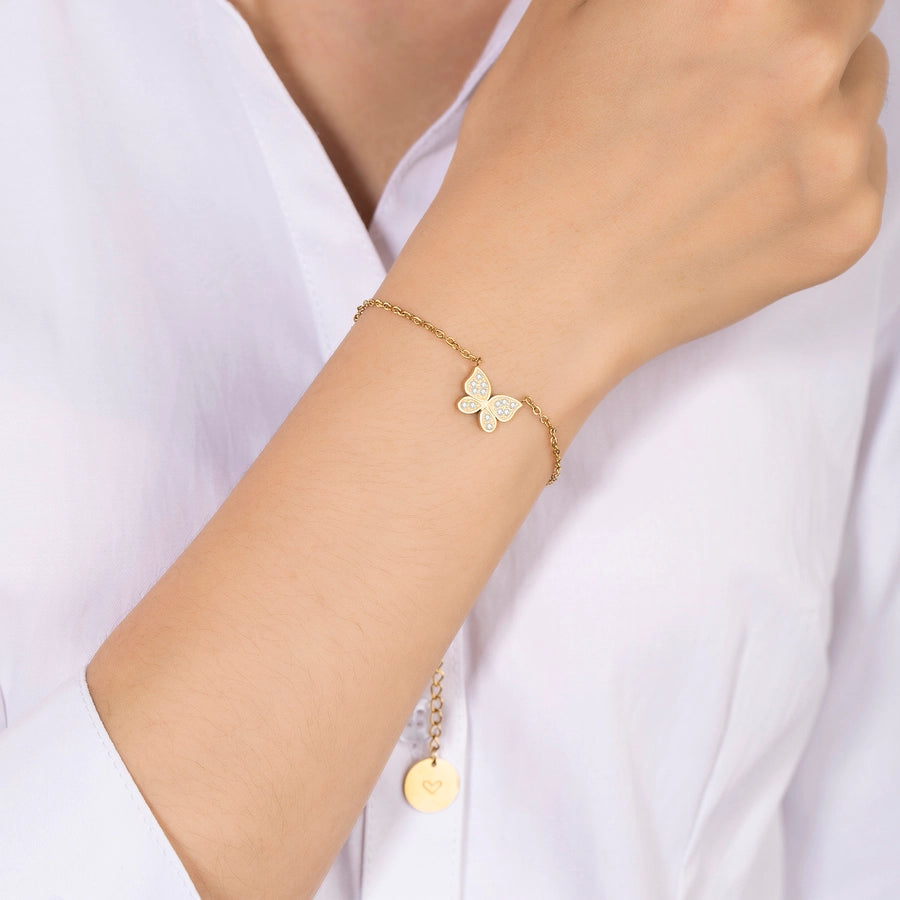 Luxurious Queen Bridal Butterfly 304 Stainless Steel Gold Plated Zircon Bracelets In Bulk