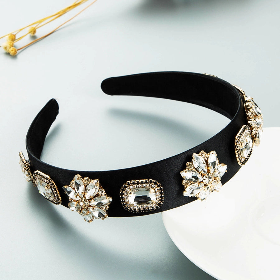 baroque style rhinestone glass diamond wide-brim headband