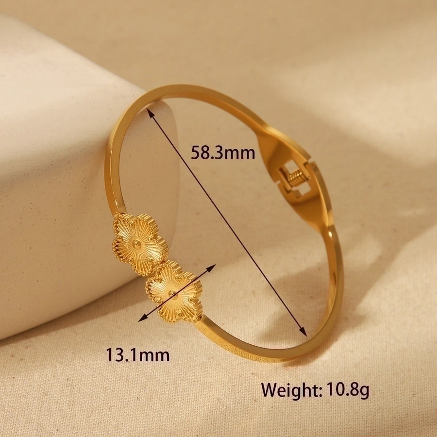 Formal Commute Wind Five-petal flower Round Flower 304 Stainless Steel 18K Gold Plated Bangle In Bulk