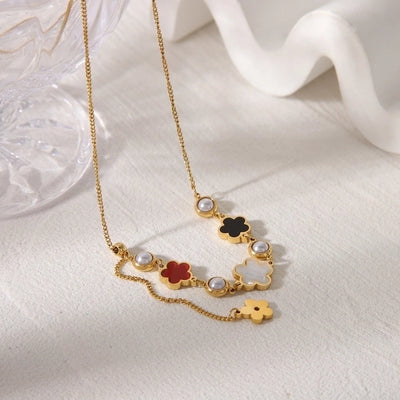 Jewelry Casual Sweet Commute Solid Color Flower 304 Stainless Steel Acrylic 18K Gold Plated Inlay Pendant Necklace