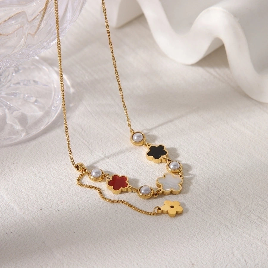 Jewelry Casual Sweet Commute Solid Color Flower 304 Stainless Steel Acrylic 18K Gold Plated Inlay Pendant Necklace