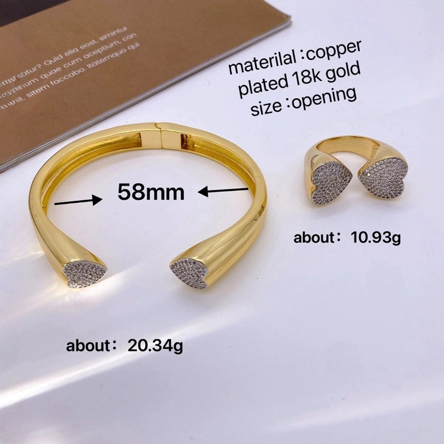 Jewelry Classic Style Heart Shape Copper Zircon Plating Rings Bracelets