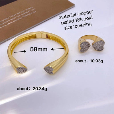 Jewelry Classic Style Heart Shape Copper Zircon Plating Rings Bracelets