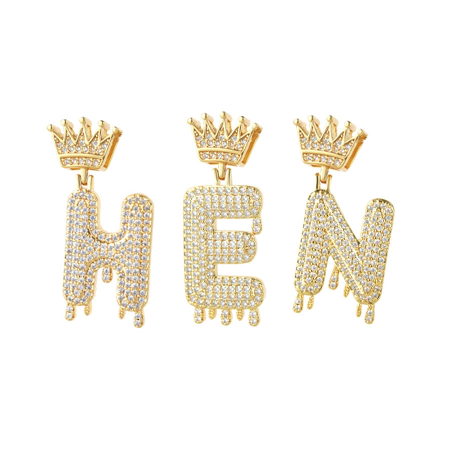 Copper Hemp flowers chain 18K Gold Plated Letter Zirconia Pendant Necklace