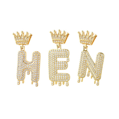 Copper Hemp flowers chain 18K Gold Plated Letter Zirconia Pendant Necklace