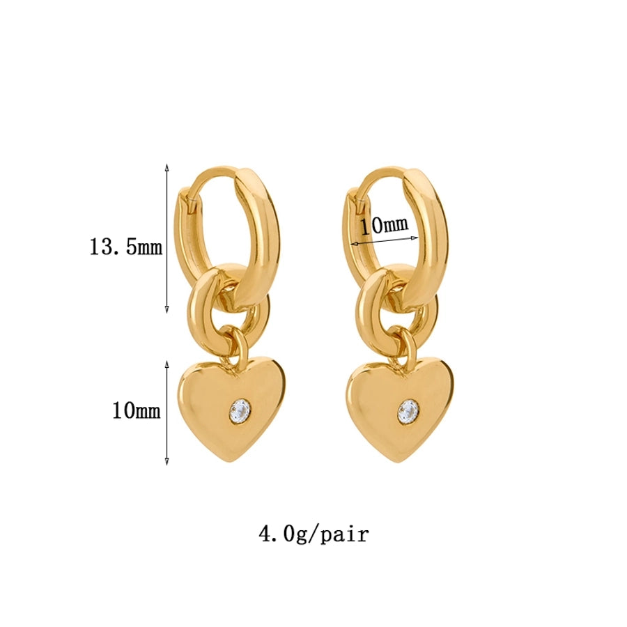 1 Pair IG Style Retro Heart Shape Inlay Copper Zircon 24K Gold Plated Huggie Earrings Drop Earrings