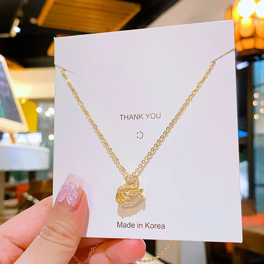 304 Stainless Steel Copper 18K Gold Plated K Gold Plated Inlay Swan Zircon Pendant Necklace