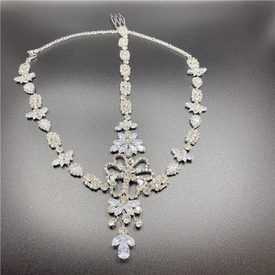fashion bride wedding crystal hair chain full of diamonds water drop butterfly forehead chain