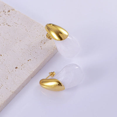 1 Pair Elegant Streetwear Water Droplets Inlay 304 Stainless Steel Resin 18K Gold Plated Ear Studs