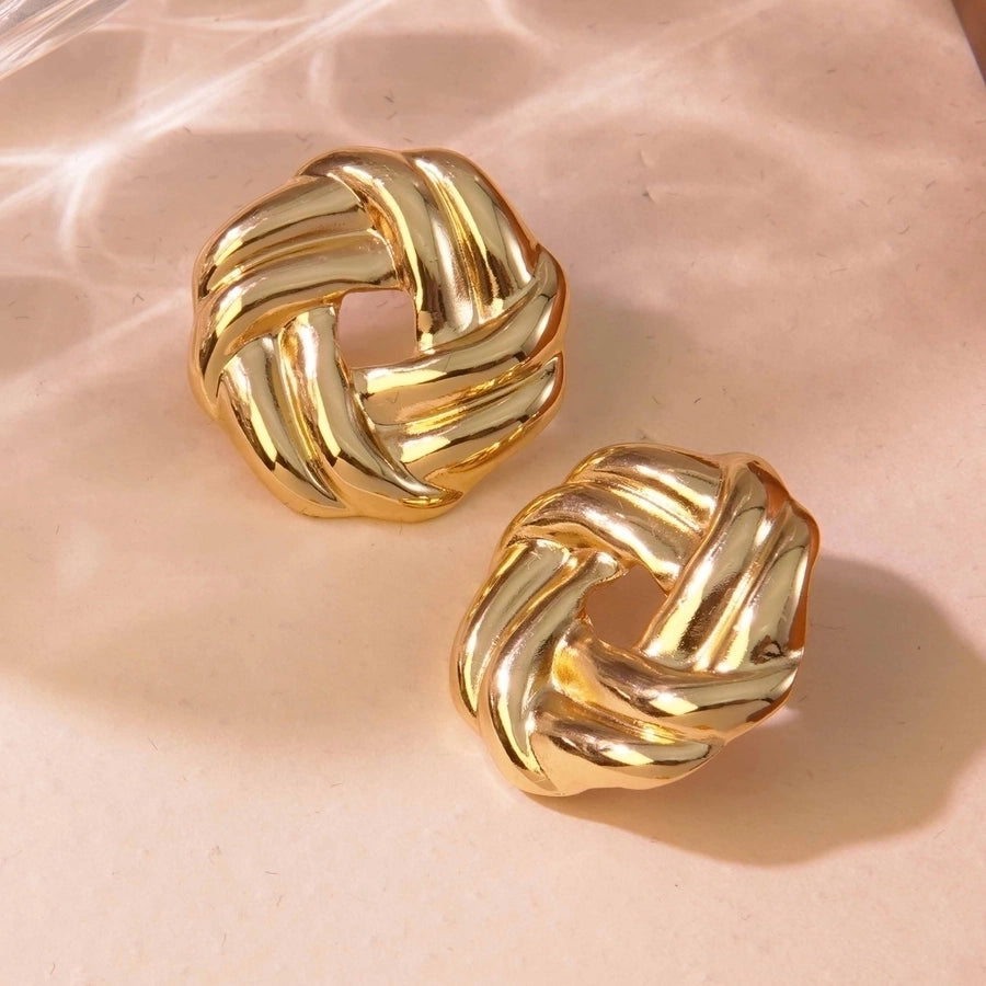 1 Pair French Style Classic Style Geometric Round Hollow Out 304 Stainless Steel Imitation Gold  Ear Studs