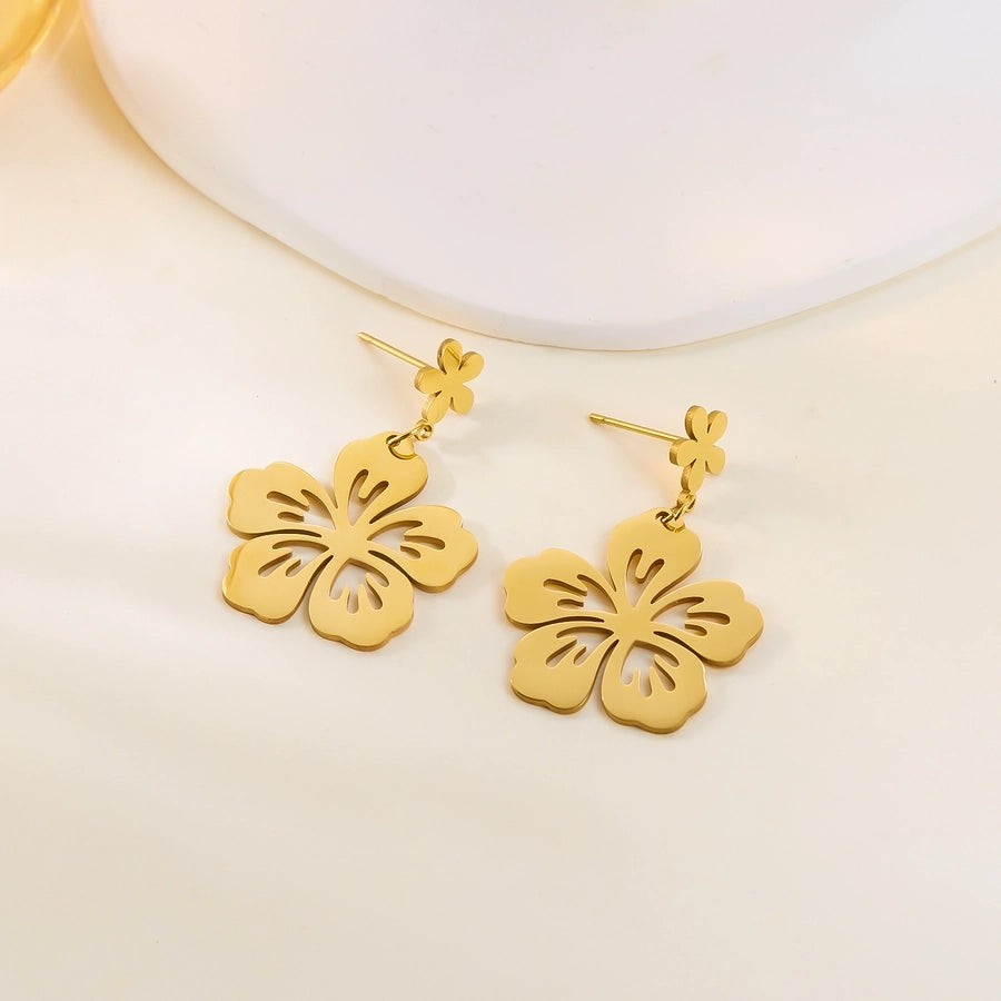 1 Pair Elegant Tropical Leaves Flower Shell 201 Stainless Steel Drop Earrings