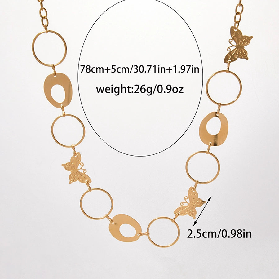 Jewelry Elegant Sweet Round Butterfly 304 Stainless Steel Fritillary 14K Gold Plated Plating Hollow Out Inlay Pendant Necklace