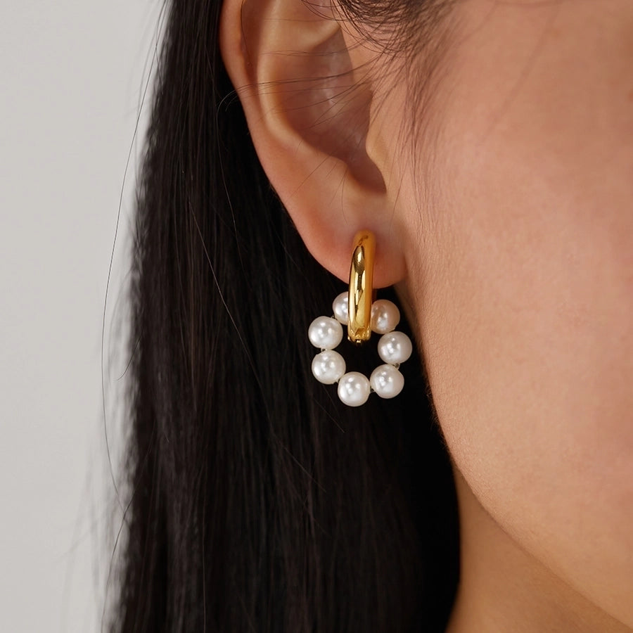 1 Pair French Style Geometric Pearl chain 304 Stainless Steel 18K Gold Plated Drop Earrings