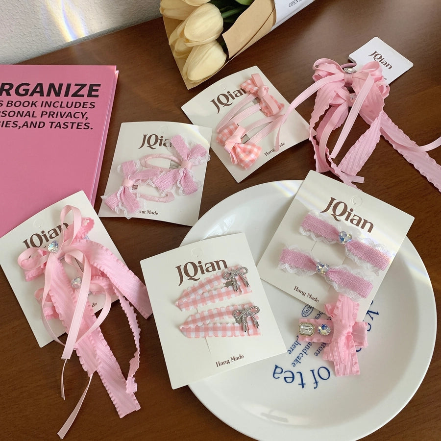 Women's Sweet Bow Knot Cloth Inlay Rhinestones Hair Clip Hair Tie