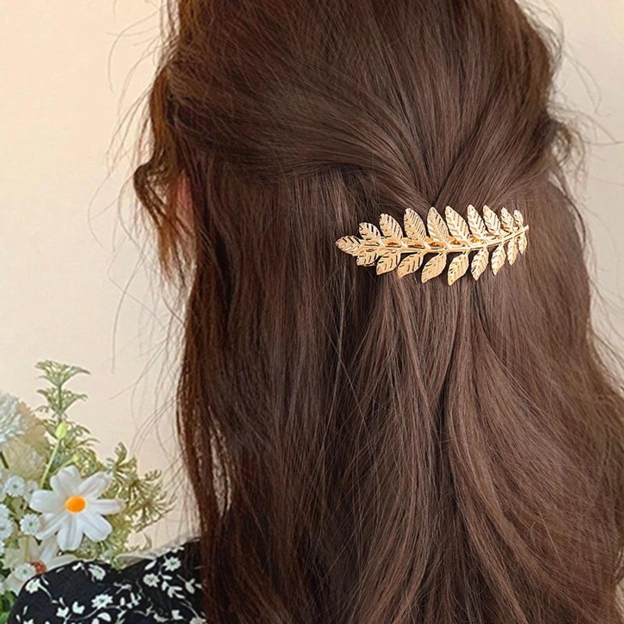 women's lady simple style leaves metal hair clip