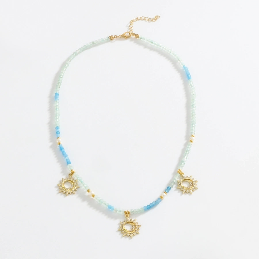 Copper Gold Plated Plating Inlay Sun Zircon Pendant Necklace