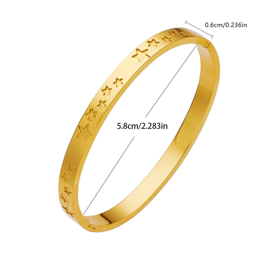 IG Style Chinoiserie Pentagram Star 304 Stainless Steel Zircon Bangle In Bulk