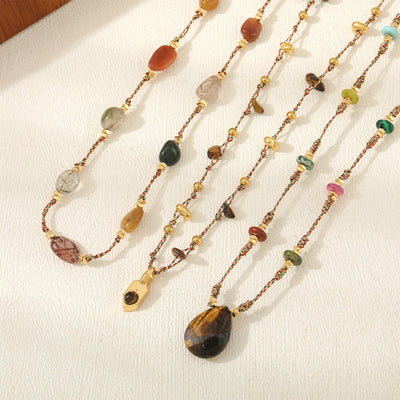 Casual Cute Commute Irregular 304 Stainless Steel natural stone Copper Woven Chain Necklace In Bulk