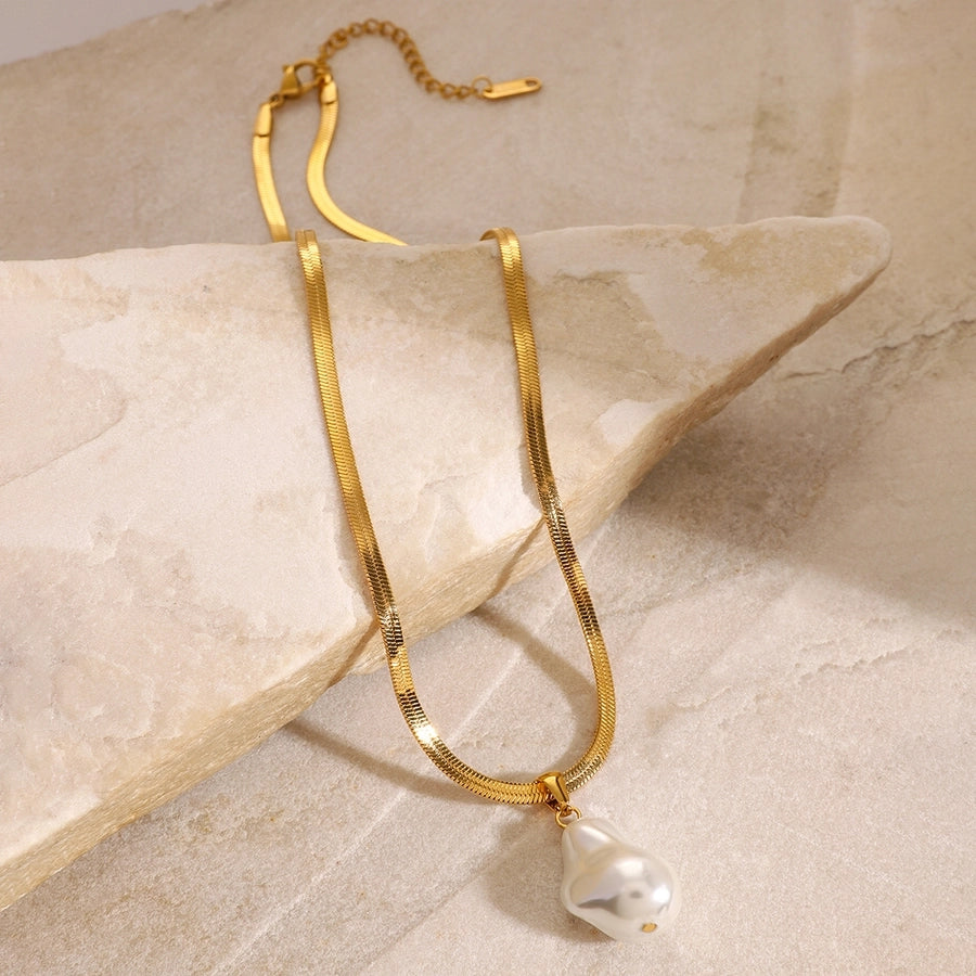 Jewelry Simple Style Classic Style Irregular 304 Stainless Steel Pearl Pendant Necklace