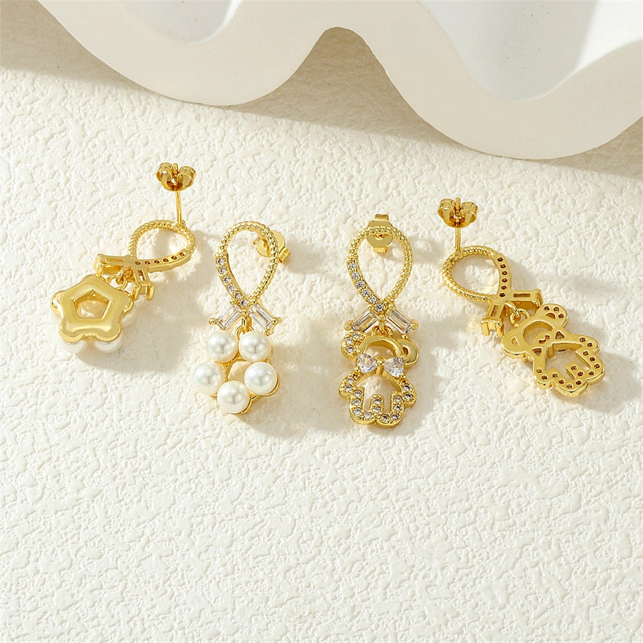 1 Pair IG Style Cute Commute Star Bear Inlay Copper Zircon 18K Gold Plated Drop Earrings