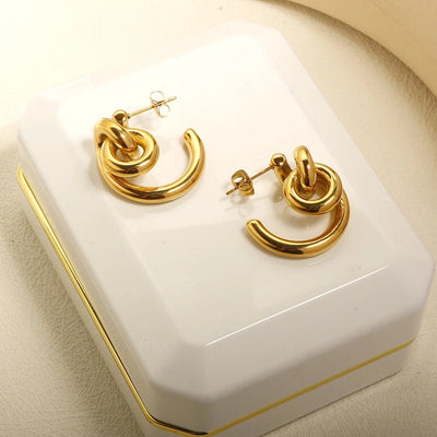 1 Pair Elegant C Shape Color Block Titanium Steel Ear Studs