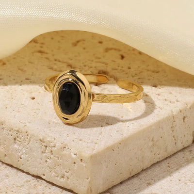 Wholesale Jewelry Retro French Style Oval Titanium Steel Natural Stone Turquoise Agate 14K Gold Plated Plating Inlay Open Rings