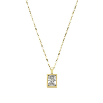 Jewelry Elegant Lady Streetwear Geometric Square Titanium Steel Zircon Plating Inlay Pendant Necklace