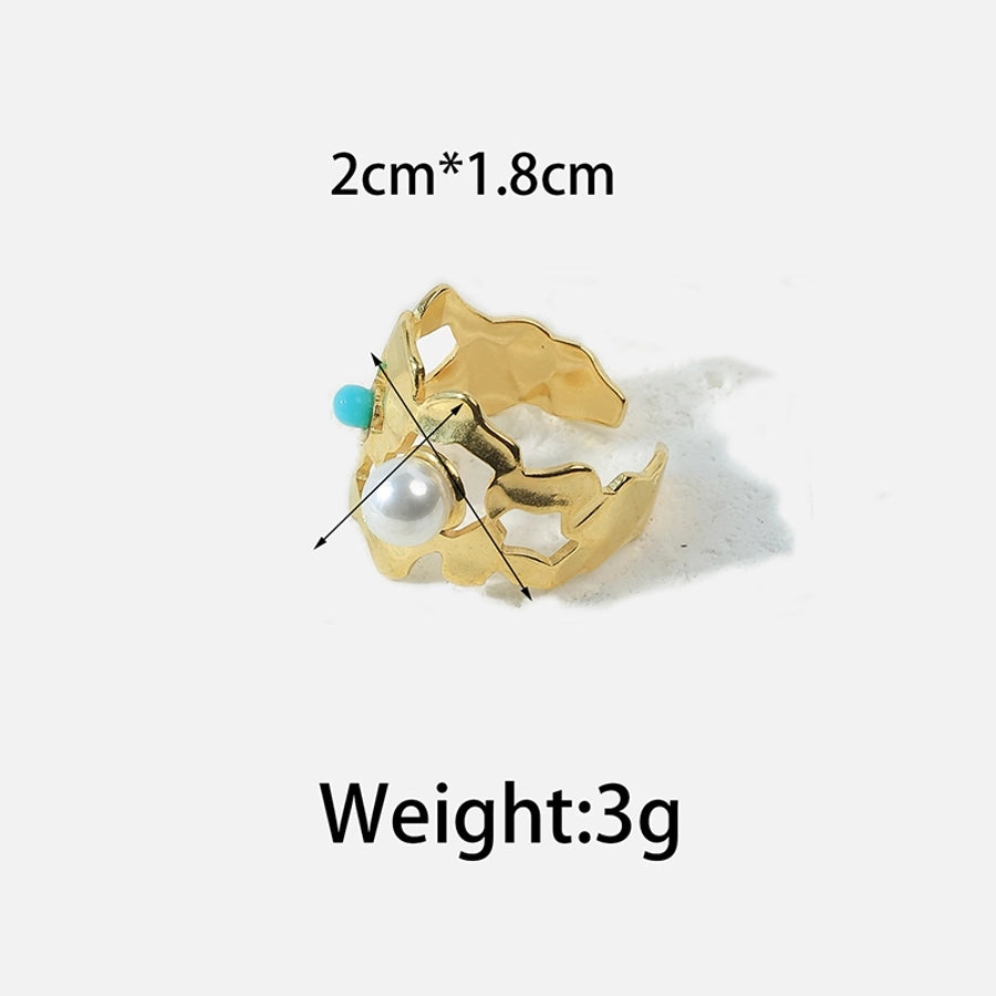 Jewelry Elegant Vintage Style Simple Style Oval 304 Stainless Steel Turquoise 14K Gold Plated Plating Hollow Out Stainless Steel Rings