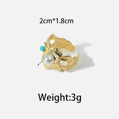 Jewelry Elegant Vintage Style Simple Style Oval 304 Stainless Steel Turquoise 14K Gold Plated Plating Hollow Out Stainless Steel Rings