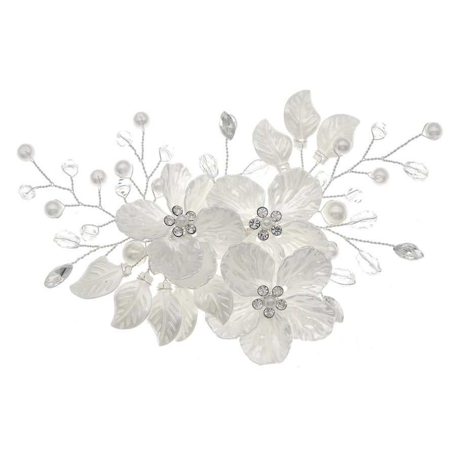 Women's Princess Sweet Leaf Flower Arylic Artificial Crystal Imitation Pearl Hair Clip