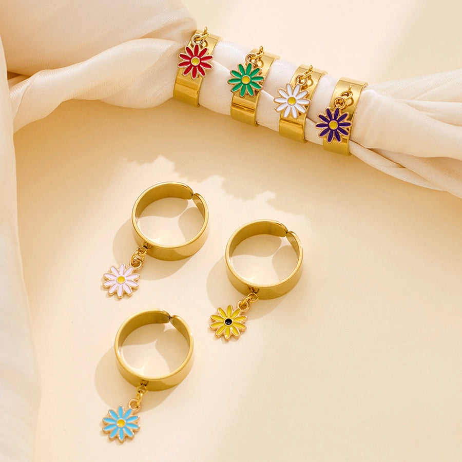 Jewelry Elegant Retro Solid Color 304 Stainless Steel Enamel Open Rings