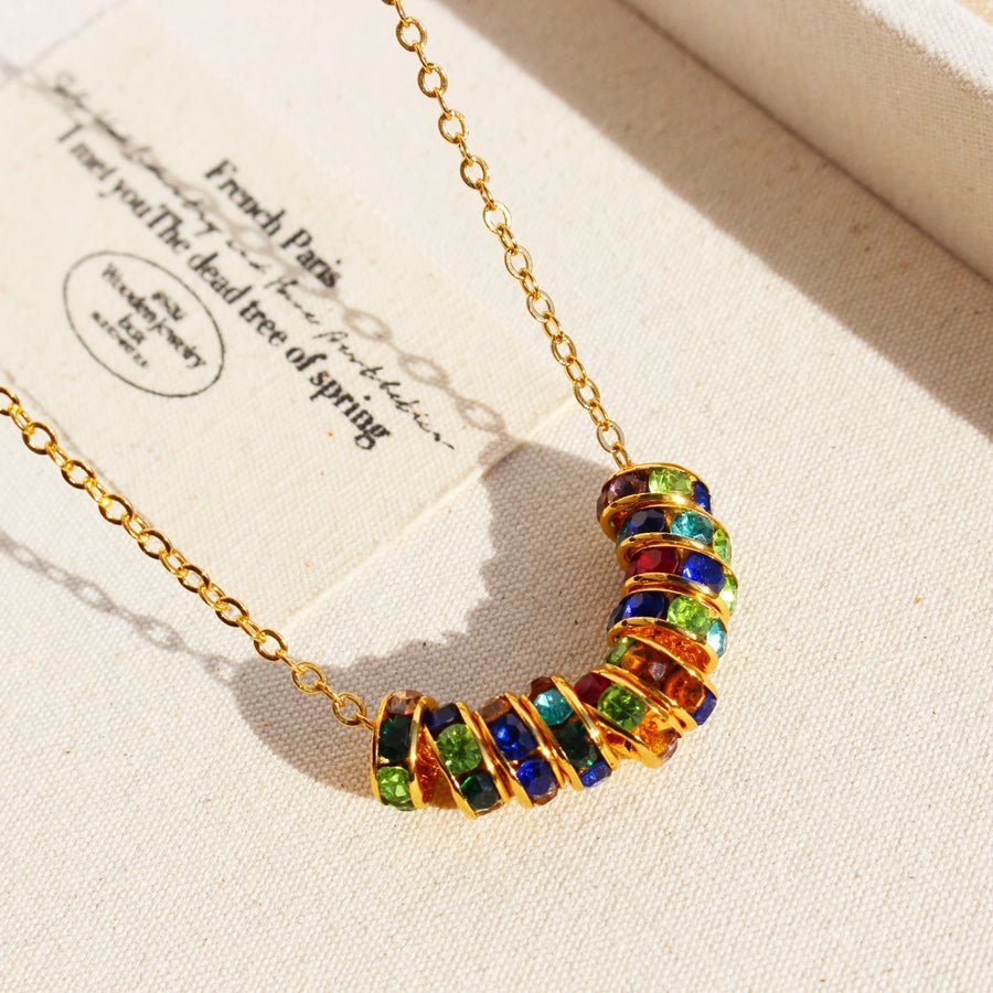 Brass 24K Gold Plated Beaded Plating Inlay Circle Zircon Brass Necklace