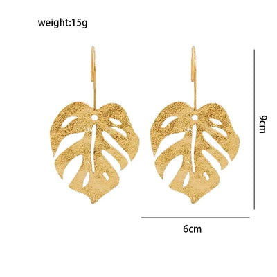 1 Pair Elegant Leaves Plating 304 Stainless Steel 18K Gold Plated Drop Earrings
