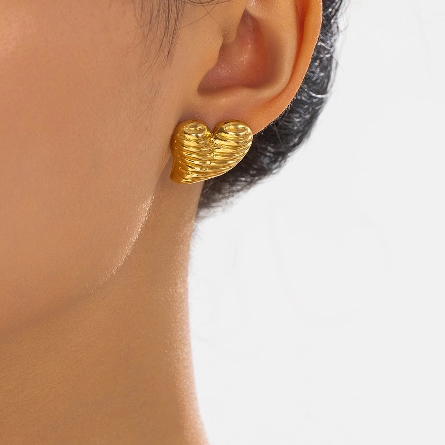 1 Pair Vintage Style French Style British Style Heart Shape 201 Stainless Steel Ear Studs