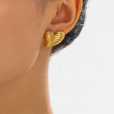 1 Pair Vintage Style French Style British Style Heart Shape 201 Stainless Steel Ear Studs
